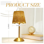 Pickmesh 1 Pack Rattan Table Lamp Woven Boho Table Lamp with Gold Tone Base Wicker Night Light Cordless LED Desk Lamps for Living Room Bedroom Home Decor, 2600mah Battery Operated