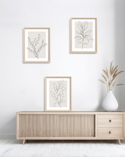 HesenDot 12x16in Botanical High Framed Wall Art Set of 3, Minimalist Line Drawing Plant Canvas Prints, Neutral Modern Nature Wall Decor for Living Room Bedroom Bathroom Office - color: Framed Boho Floral Set, size: 16"L x 12"W