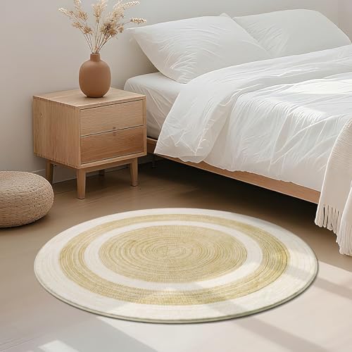 Asrug Imitation Jute Low Pile Round Rug Area Rug Washable Non-Slip Circle Rug Soft Plush Touch Circle Rugs Round for Kitchen Bathroom Living Bedroom Nursery, Carpet 3ft /36 inch/91 cm Beige/Brown - color: Beigebrown, size: 3ft