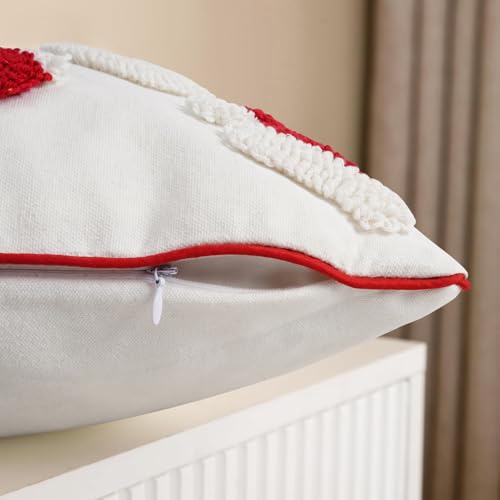 Adabana Christmas Pillow Covers 18x18 Inch Tufted Red Snowmen Santa Hat Decorative Winter Soft Holiday Decor for Couch Bed Sofa Living Room Bedroom - color: Christmas Snowman:red and White