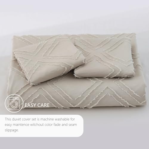 Duvet Cover, 3PCS Boho Duvet Cover Set, Geometric Pattern Tufted Bohemian Comforter Cover Jacquard Knit Textured Bedding Set with Zipper Closure (Light Kahki, Twin) - color: Light Kahki, size: Twin