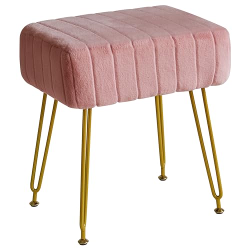 IBUYKE Velvet Rectangular Footrest Ottoman, Makeup Vanity Stool Side Table, Velvet Dressing Table Seat, Pouf Couch Stool, Golden Steel Legs, Pink LG-51P - color: Pink, size: 15.8"D x 11.8"W x 18.1"H