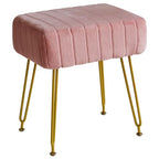 IBUYKE Velvet Rectangular Footrest Ottoman, Makeup Vanity Stool Side Table, Velvet Dressing Table Seat, Pouf Couch Stool, Golden Steel Legs, Pink LG-51P - color: Pink, size: 15.8"D x 11.8"W x 18.1"H