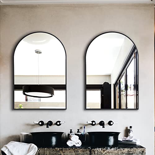 Arched Bathroom Mirror for Wall, 36" x 24" Black Metal Frame Vanity Mirror, HD Glass Over Sink for Bathroom, Entryway, Bedroom - color: Matte Black, size: 36"L x 24"W
