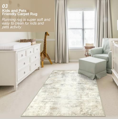 Capslpad Machine Washable Rug, Modern Abstract 3x5 Light Beige Rug, Low Pile Soft Non-Shedding Area Rug for Entryway, Bedside, Living Room, Hardwood Floor - color: Beige, size: 3' x 5' (Runner)