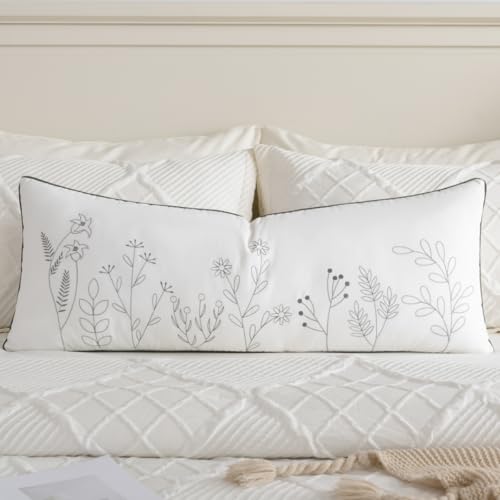 Sanmetex Spring Floral Throw Pillow Cover 14x36 Inch, Soft Decorative Lumbar Pillow Case for Sleeping Bed Bedroom Living Room and Home Décor Grey - color: Flowers and Leaves, size: 36" x 14"