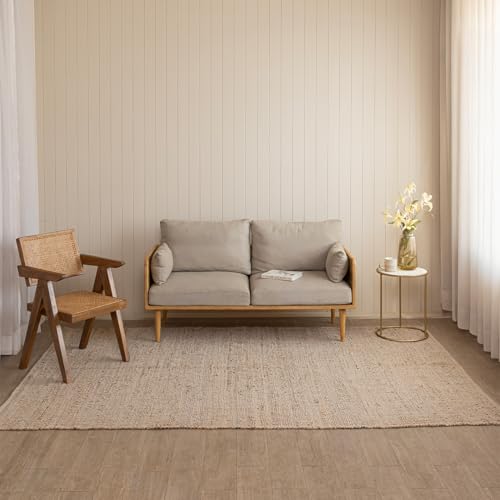 HOMEMONDE Jute Cotton Area Rug Hand Woven 8' x 10' ft - Rectangle Natural Fiber Farmhouse Style - Rustic Boho Décor Braided Rug for Entryway, Bedroom, Living Room, Hallway - color: Natural Jute, size: 8' x 10' (Rectangular)