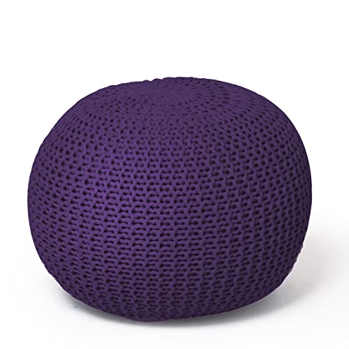 Urban Shop Round Knit Pouf, Hand Woven Cotton Accent Chair, Purple - color: Purple