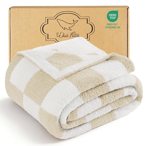 Whale Flotilla Checkered Knit Blanket Twin Size, Ultra Soft Warm Reversible Cozy Decorative Blankets for Couch Sofa and Bed, 60x80 Inch, Camel - color: Camel Checker, size: 60x80 Inch