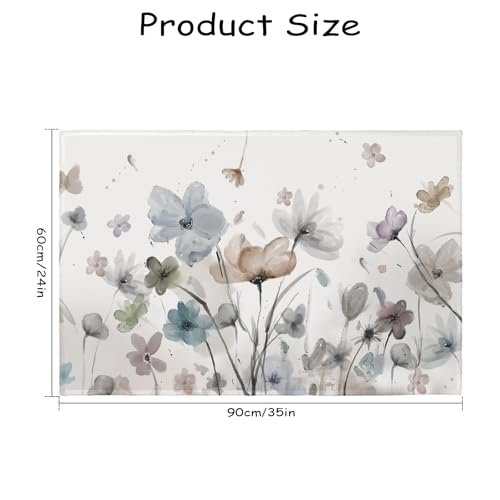 Watercolor Floral Area Rug 2x3 Spring Summer Grey Flowers Indoor Outdoor Non-Slip Low Pile Front Door Mat Small Entry Throw Carpet for Living Room Bedroom Holiday Decor - color: Grey Flowers