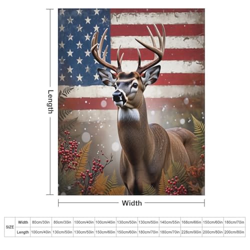 American Flag Hunting Deer Antler Fern Berry Super Soft Throw Blanket, Colorful Flag Brown Flannel Fleece Decorative Throw for Sofa Couch Bedroom Decor Outdoor Use 50"x60" - color: American Flag Hunting Deer Antler Fern Berry, size: 50"x60"