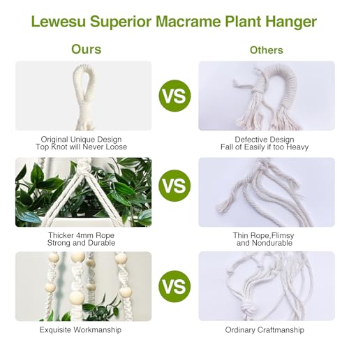 LEWESU Macrame Plant Hanger Indoor Set of 4 with 8 Hooks, Indoor Outdoor Hanging Planter for Plants Holder with Decorative Wood Beads & No Tassels, Boho Home Decor, 35 Inch Ivory (Pots Not Included) - color: Ivory, size: 35" Set of 4