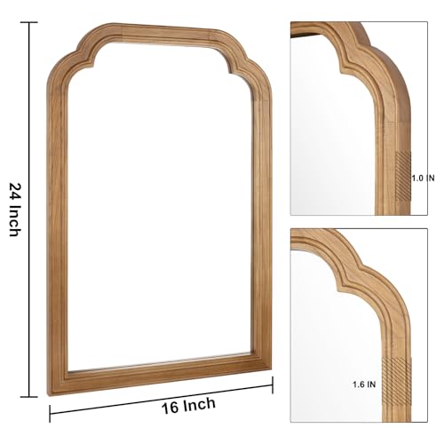 Wood Bathroom Mirror for Wall, 24 x 16 Inch Decorative Wall Mirror with Rustic Wooden Frame for Living Room, Vanity, Bedroom, Entryway, Farmhouse - color: Wood, size: 24"L x 16"W
