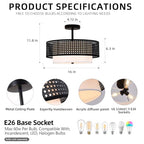 16" Black Rattan Ceiling Light - Bohemian Handwoven Double Drum Pendant, Semi-Flush Mount Light Fixture for Living Room, Bedroom, Dining Room & Kitchen - color: 16'' Rattan&Hemp rope Black