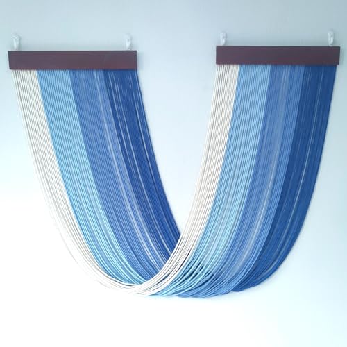 Tie-Dye Macrame Wall Hanging Large 46" Wx36 L Dip Dye Yarn Tapestry Home Boho Wall Decor Ombre Art Headboard Bedroom Living Room Apartment,Blue - color: Blue