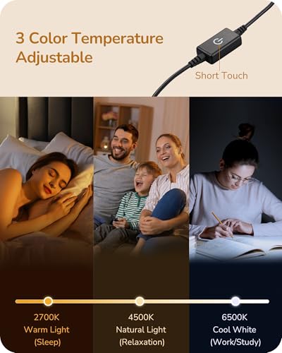 EDISHINE LED Table Lamp, Dimmable Bedside Lamp, 3 Color Temperature, Power Cord Touch Switch Desk Lamp, Upgraded Minimal Nightstand Lamp for Bedroom, Living Room, Gift, Metal Finish, Eye Caring, White - color: White