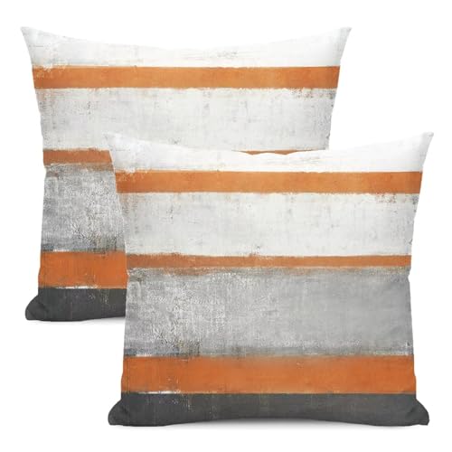 AEIOAE Orange Grey Pillow Covers 18x18 Set of 2 Beige Abstract Art Painting Striped Decorative Throw Pillow Covers Cotton Square Modern Cushion Case for Home Couch Sofa Outdoor - color: Orange, size: 18" x 18" (Pack of 1)