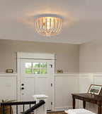 Q&S White Flush Mount Ceiling Light Fixtures,2-Lights Wood Beaded Boho Chandeliers for Nursery Baby Kid's Room Bedroom Dining Room Living Room Kitchen Hallway W11.81 - color: Ceiling-2WH