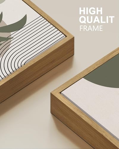 Drsoum 11x14in Boho Wall Art Green Sage Decor Framed Wood Modern Bohemian Abstract Geometry Canvas Prints Ready to Hang - color: green boho decor, Natural Framed, size: 11" x 14"