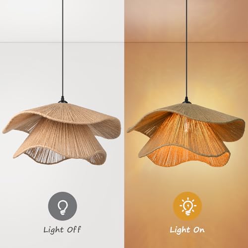 Arturesthome Rustic Woven Pendant Light, Coastal Jute Rope Lampshade Hanging Lighting Fixture,Adjustable Vintage Farmhouse Chandelier Lamp Shade for Kitchen Island Dining Table Room - size: 19.6"*11"