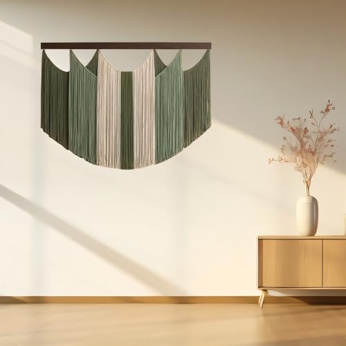 Tie-Dye Macrame Wall Hanging Large Dip Dye Yarn Tapestry Home Boho Wall Decor Ombre Art Headboard Bedroom Living Room Apartment Birthday Gift Xmas,Green with Beige - color: Green With Beige