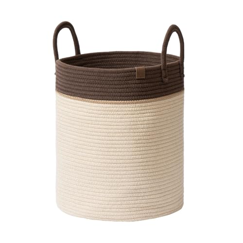 LA JOLIE MUSE Woven Basket Rope Storage Baskets - Large Cotton Organizer, Laundry Basket, Oatmeal, 40 Litres - color: Oatmeal, size: M