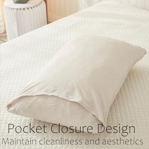 Flower Pillowcases, Cream Pillow Cases Set of 2, 100% Washed Microfiber, Boho Chic Farmhosue Embroidered Flower Pillow Cover, 2 Pack (Queen, Beige Flower) - color: Beige-01, size: Queen, 20" x 30" (Pack of 2)
