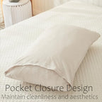Cream Pillowcases, Embroidered Flower Pillow Cases Set of 2, 100% Washed Microfiber, Boho Chic Country Style Pillow Cover, 2 Pack (King,Beige Gray Flower) - color: Beige-01, size: King, 20" x 40" (Pack of 2)