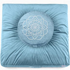 Hihealer Meditation Cushion Set Large Velvet Floor Pillow & Traditional Tibetan Yoga Bolster for Adults Zafu Meditation Mat with Buckwheat Filling - color: Blue