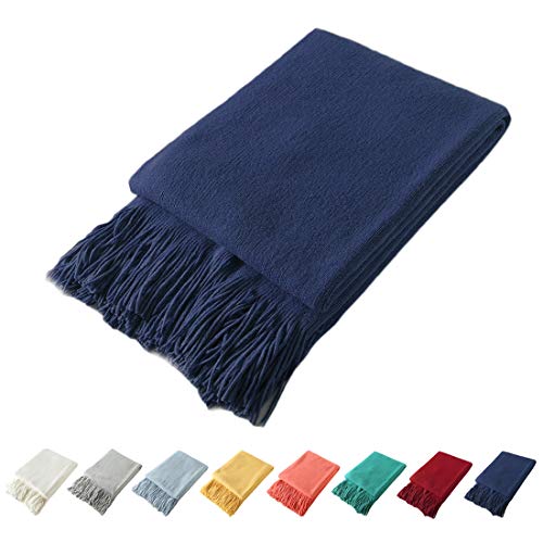 Homiest Decorative Knitted Throw Blanket with Fringe Soft & Cozy Tassel Blanket for Couch Sofa Bed (Navy Blue, 50x60) - color: Navy Blue, size: 50" x 60"