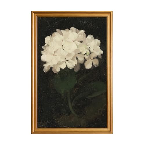 HUARCEY Gold Framed Vintage Wall Art for Living Room, Flowers Painting Canvas Prints Shelf Decor for Kitchen, Aesthetic Bedroom Wall Art, Christmas Gifts for Friends Family (White Hydrangea 16"x24") - color: White Hydrangea, size: 24"L x 16"W