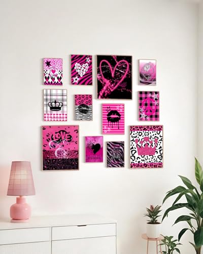 KBKBART Mcbling Y2k Room Decor Aesthetic, 12 Pcs Trashy Y2k Posters and 50 Pcs Y2k Sticker for Teen Girl's Bedroom, Early 2000s Room Decor, Hot Pink Wall Art Aesthetic Pictures, Emo Baddie Prints Wall Collage for Dorm Bedroom Apartment Decor (UNFRAMED) -