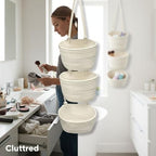 2 Pcs 3-Tier Woven Cotton Hanging Basket, Wall Mounted Storage Organizer, Boho New Home Basket, Over The Door Organizer for Bathroom, Bedroom, and Closet Organization