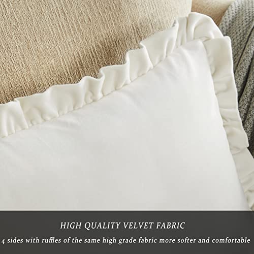 GIGIZAZA Velvet Cream 22x22 Pillow Covers, Set of 2 Decorative Ruffle Ivory Cushoin Pillow Covers for Sofa Couch - color: Ivory, size: 22" x 22" (Pack of 2)
