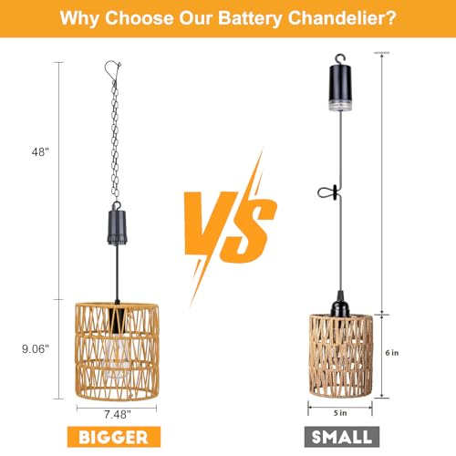 Livinlarge Battery Operated Chandelier,Hanging Rattan Pendant Lights with Timer,Gazebo Lights with Warm White Bulb,4*AA Battery Powered,for Pergola Porch Patio Outdoor Indoor Backyard Decor - style: Battery Hanging Light