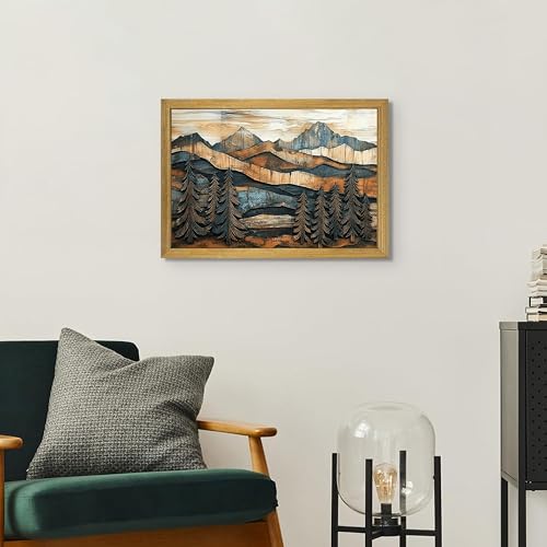 Vintage Boho Mountain Wall Art, Framed Landscape Canvas Wall Art, Nature Forest Wall Decor, Rustic Farmhouse Print Poster Painting for Living Room Bedroom Dining Room 12x16 Inch - color: Landscape Painting B, size: 16"L x 12"W