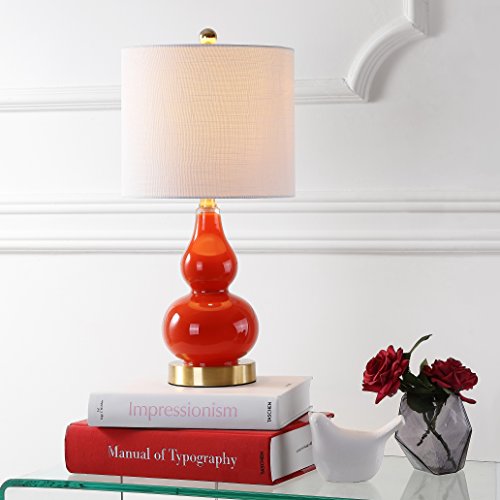 JONATHAN Y 20.5" Sunset Orange Glass Table Lamp, Modern Gourd Bedside Nightstand Lamp for Bedroom, Living Room, White Linen Shade, LED Bulb Included (JYL1028G) - color: Sunset Orange, size: Single