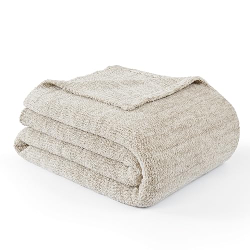 WDCOZY Ivory Melange Throw Blanket for Couch Bed Travel Camping, Reversible Super Soft Plush Knitted Blanket, Lightweight Cozy Fuzzy Fluffy Warm Throw, Textured Blanket for Home Decor, White 50"x60" - color: Ivory, size: Throw (50" x 60")