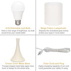 Seaside village Dimmable Bedside Lamp, 3 Way Touch Control Table Lamp, Modern Nightstand Lamp with Beige Shade and Cream Base, Small Desk Lamp for Living Room, Dorm, Home Office, 9W LED Bulb Included - color: Cream Base with Beige Shade