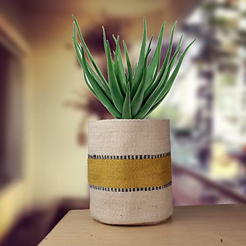 Sturdy Jute Planter - Modern Woven Basket for 8" Pot Indoor Planters, 10" x 10" Storage Organizer, Rustic Home Decor, Earth-Friendly Planter (10x10 Inches, Bleach, Yellow Stripe) - color: Bleach,yellow Stripe, size: 10x10 inches