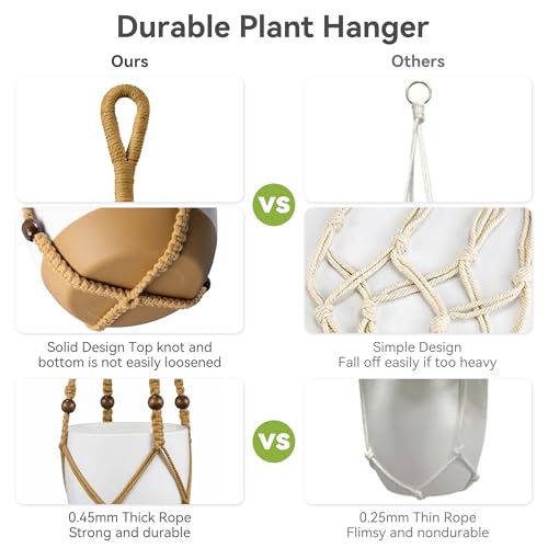 USLAI Macrame Plant Hanger Indoor Outdoor, Fits 4 to 15 Inch Pots, Strong Hanging Planter Holder, Boho Home Decor, 23+29+35 Inch, Brown (POTS NOT Included) - color: Brown, size: 23+29+35 Inch