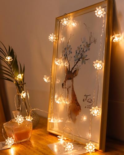 JOLYMOLY 59 Ft 100 LED Flower Fairy Lights with Remote Timer, Plug in Connectable Twinkle Lights with Soft Flowers for Bedroom Wedding Dorm Indoor Outdoor Decor, Warm White - color: Warm White