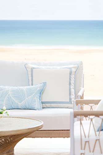Hofdeco Premium Coastal Hampton Style Patio Indoor Outdoor Lumbar Pillow Cover Only, 12"x20" Water Resistant for Backyard, Couch, Baby Blue Palm Leaf - color: Baby Blue Leaf, size: 20" x 12" (Pack of 1)