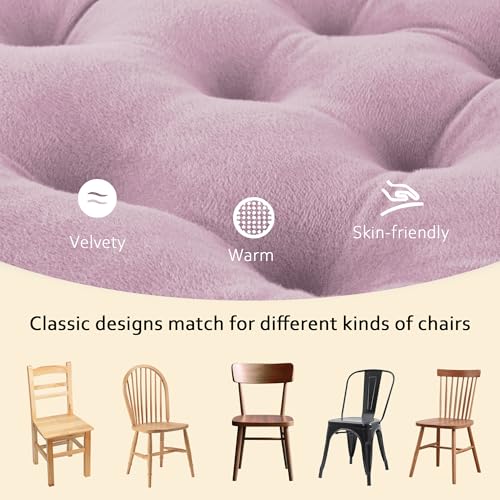 ELFJOY 4 Pack Chair Cushions for Dining Chairs Indoor Kitchen Seat Cushions with Ties Tufted Square Seat Pas for Kitchen Dining Office Room (16" Light Purple Velvet) - color: Light Purple