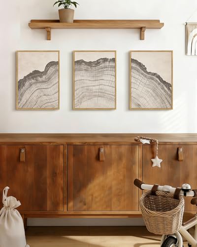 Drsoum Vintage Tree Rings Wood Wall Art Framed Retro Wood Stump Prints Modern Nature Rustic Artwork Bedroom Living Room Ready to Hang 11x14in Natural Framed - color: Botanical Leaf, size: 14L" x 11W", Natural Framed