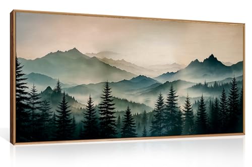 HPNIUB Large Green Mountain Framed Canvas Wall Art,Foggy Forest Wall Decor,Modern Watercolor Boho Pine Tree Wall Painting,Nature Mountains Landscape Art Print for Living Room,Bedroom,Office-20 x40 - color: Green Mountain Wall Art, size: 40"L x 20"W
