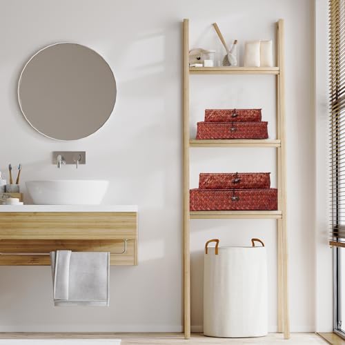 Didaey Set of 4 Seagrass Basket with Lid Wicker Storage Basket Decorative Storage Boxes with Lids Flat Storage Bins Woven Organizer Baskets for Shelf Closet Bedroom, 4 Sizes (Retro Red) - color: Retro Red
