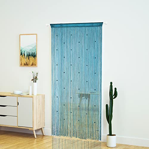 YaoYue Beaded Curtain Door String Curtains for Doorway Tassels Beads Hanging Fringe Hippie Room Divider Window Hallway Entrance Wall Closet Bedroom Privacy Decor (Lake Blue, 100×200cm) - color: Lake Blue, size: 39"W x 79"L (Pack of 1)