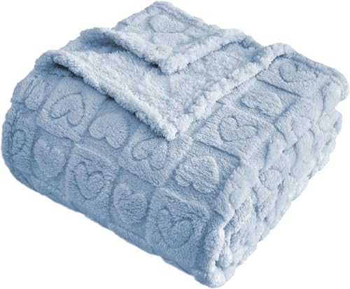 FY FIBER HOUSE Throw Blankets with Heart Checkered,Soft Warm Blankets for Lover Mom Father Friends Gifts,Washable Lightweight Fuzzy Blanket for Couch Sofa Bed All Season(Light Blue,50"x60") - color: Light Blue, size: Throw(50"x60")