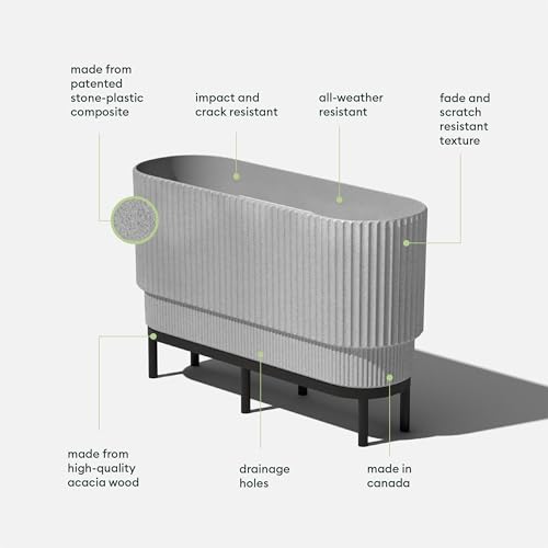 Veradek Demi Series Raised Long Planter for Indoor/Outdoor Use | Made from Plastic & Stone w/Wooden Stand | Modern Patio Décor for Flowers/Shrubs - color: Grey/Black, size: 30 inch